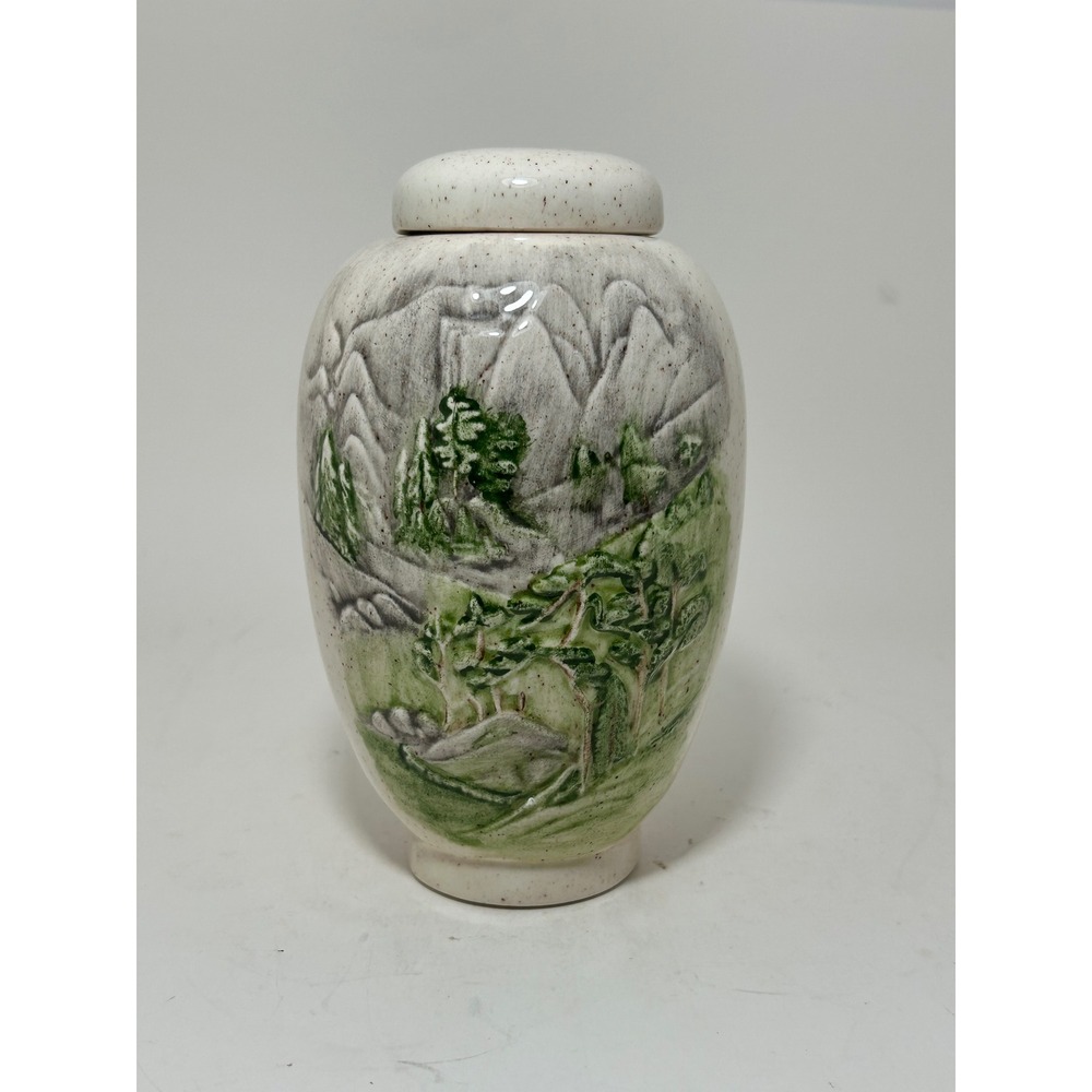 Artisan Studio‎ Pottery Ginger Jar Mountain Landscape Relief Speckled Ceramic
